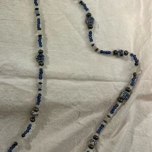 Elegant Denim Blue and Silver Beaded Necklace